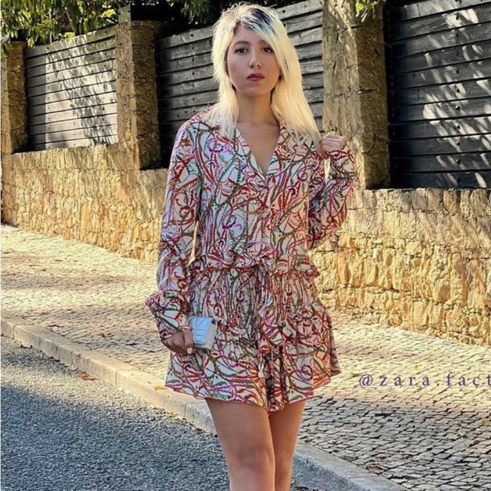 Zara Printed Tie Blouse & Skort Set